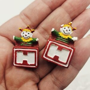 Pair of Vintage Jack in the Box Jester Clown Snap Button Covers Set